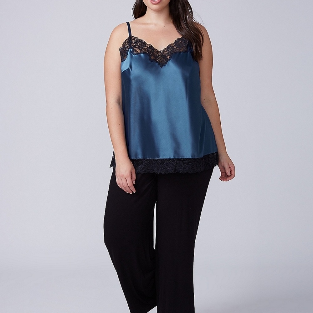 Blue stretch satin cami ajd pant pj set